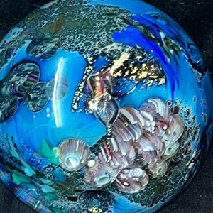 Vintage Flawless Signed Josh Simpson 1998 Inhabited Planet/Ocean Paperweight 3”